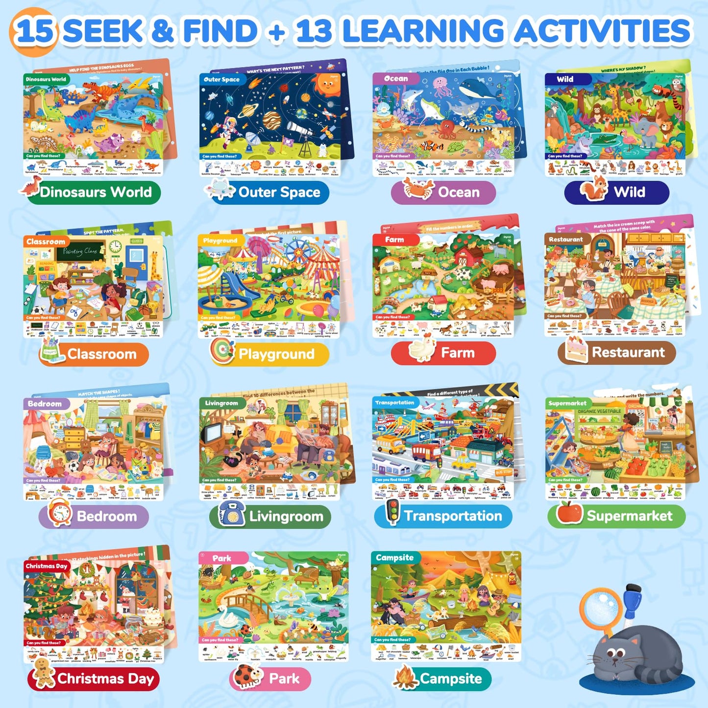 JoyCat Seek & Find Game Books for Kids 3-8 — Travel-Friendly, Screen-Free Learning