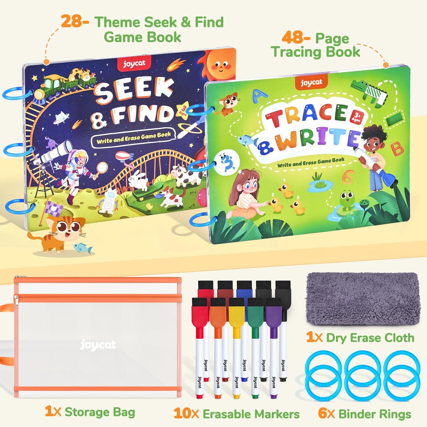 JoyCat Preschool Learning Activities Set (2-Pack) — Handwriting Practice & Seek & Find