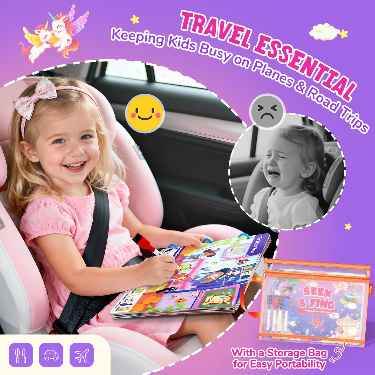JoyCat Seek & Find Game Book – Screen-Free Learning & Travel Fun for Ages 3-5
