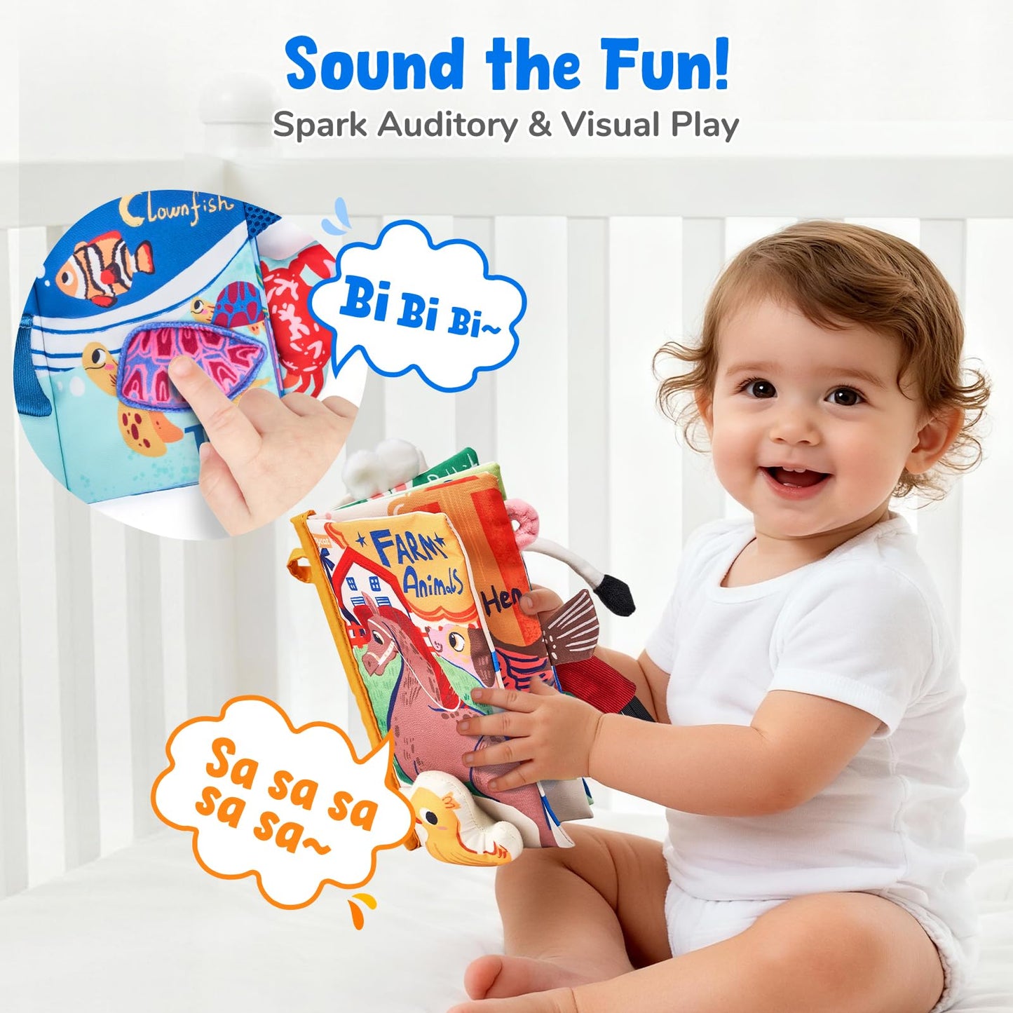 JoyCat 2-Pack Baby Cloth Books: Farm & Ocean Montessori Sensory Toys for 0-12 Months