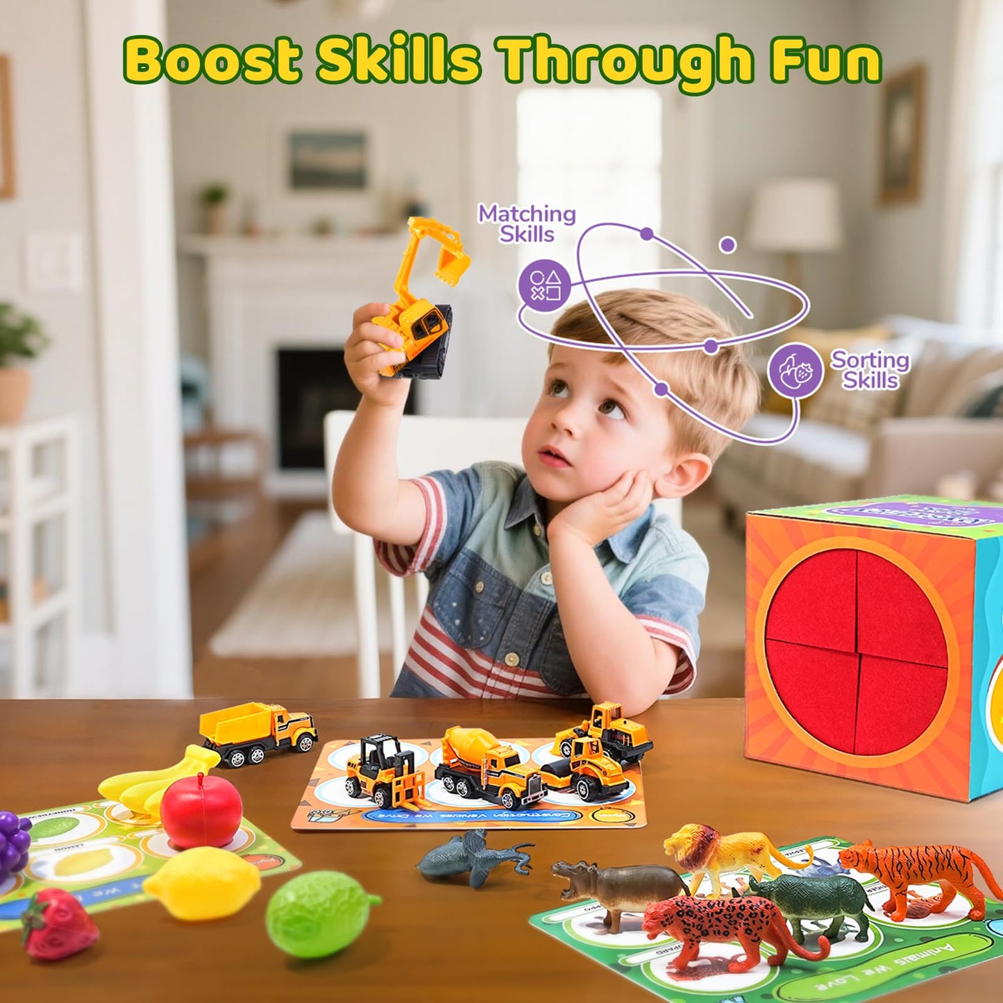 JoyCat Sorting Toys for Toddlers - Sensory 48-Object Box for Montessori-Inspired Learning (Ages 2-5)