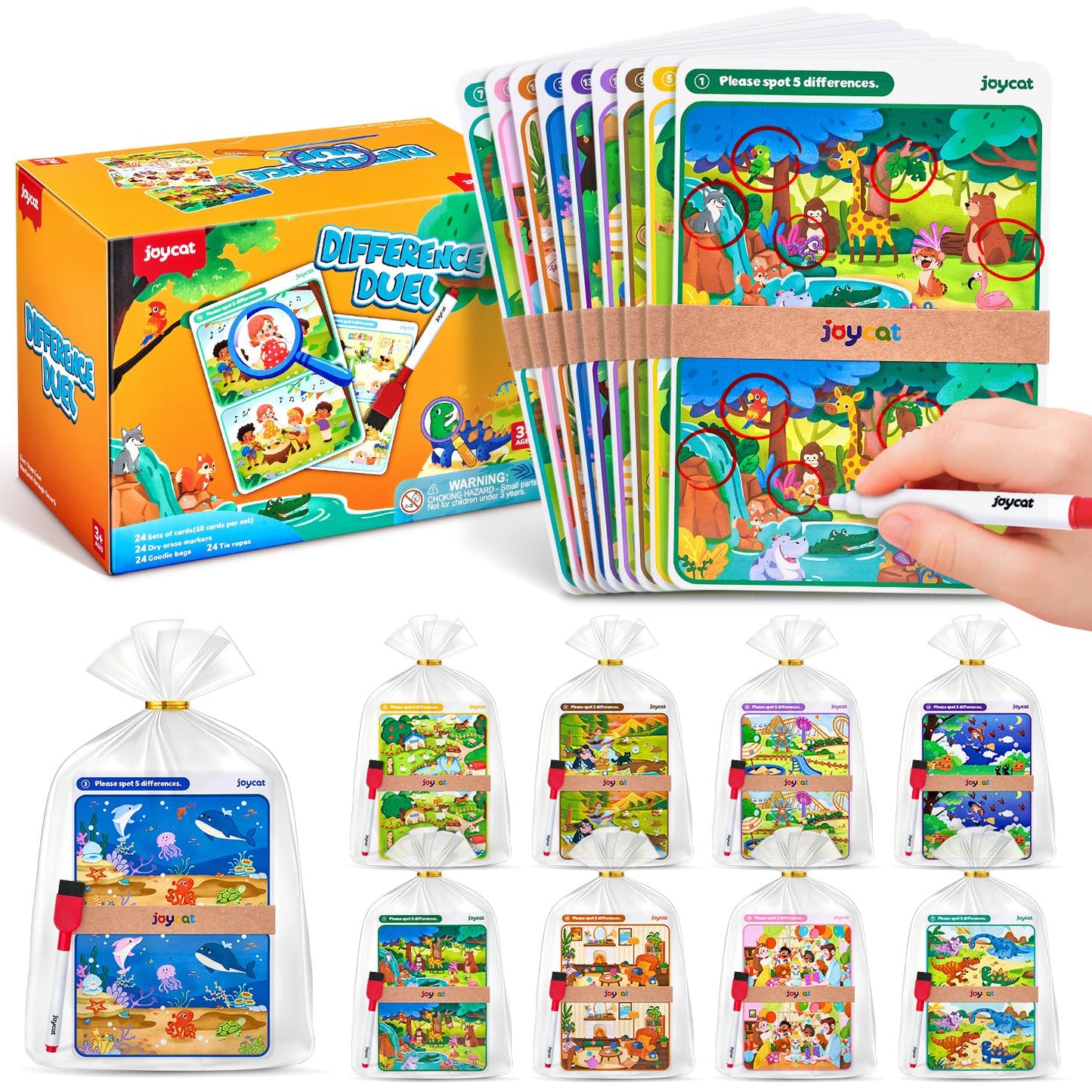 JoyCat 24-Pack Spot the Difference Cards – Party Favors & Prizes