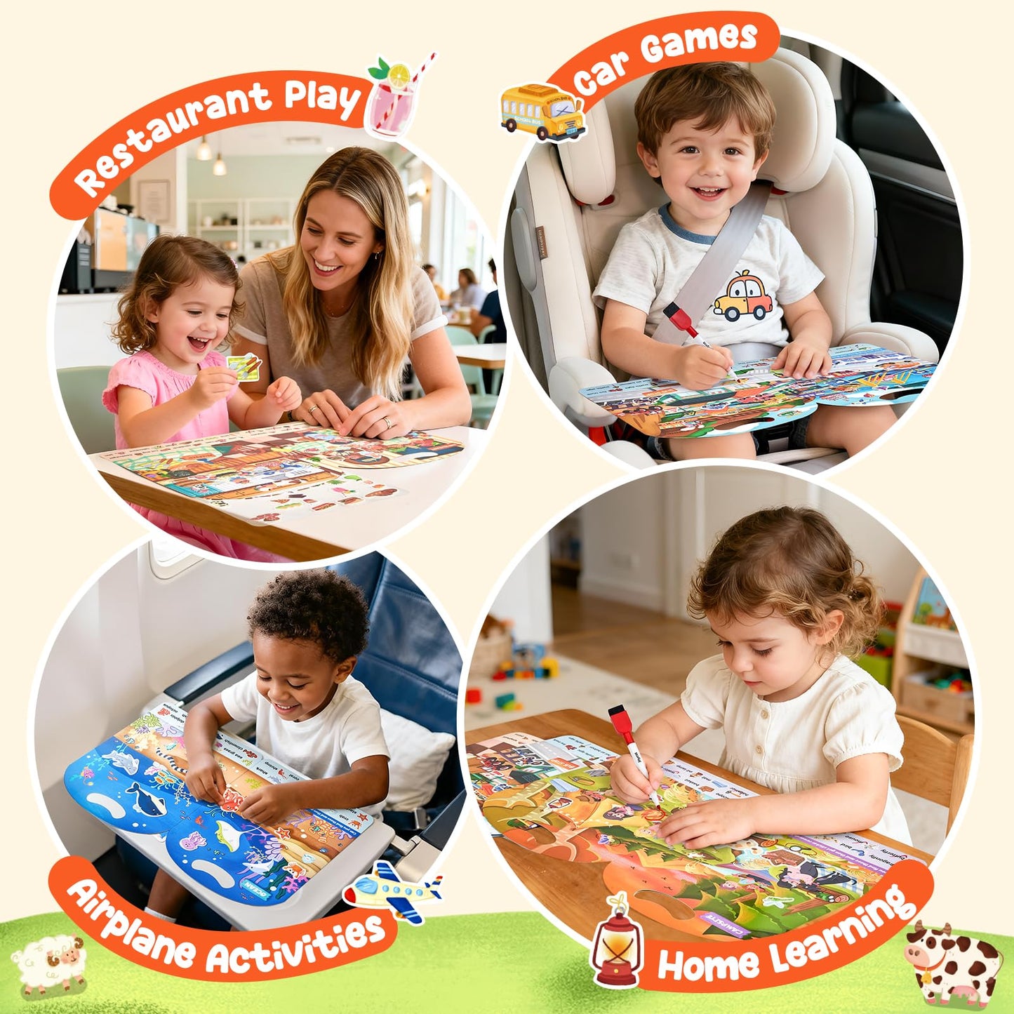 JoyCat Reusable Sticker Book Set (4-Pack) – 120+ Jelly Stickers for Kids, Travel Screen-Free Activities