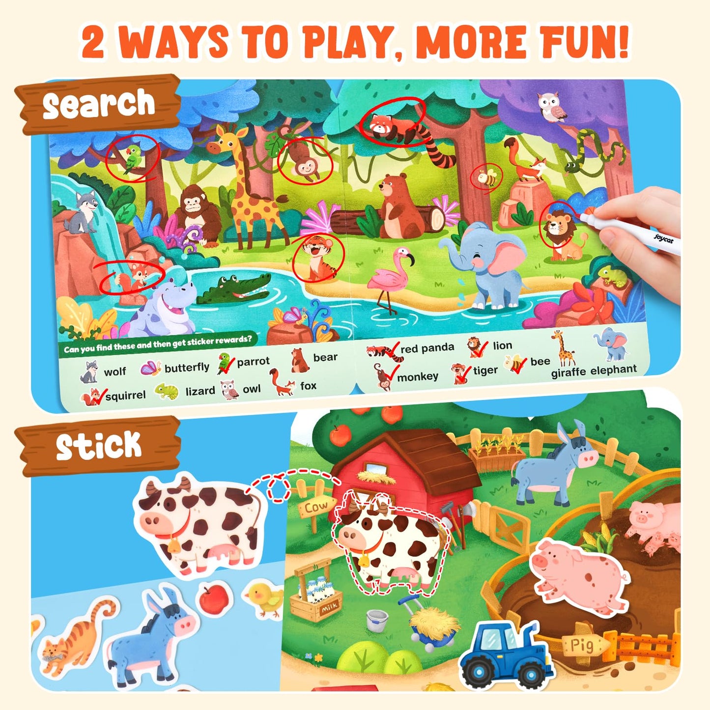 JoyCat Reusable Sticker Book Set (4-Pack) – 120+ Jelly Stickers for Kids, Travel Screen-Free Activities
