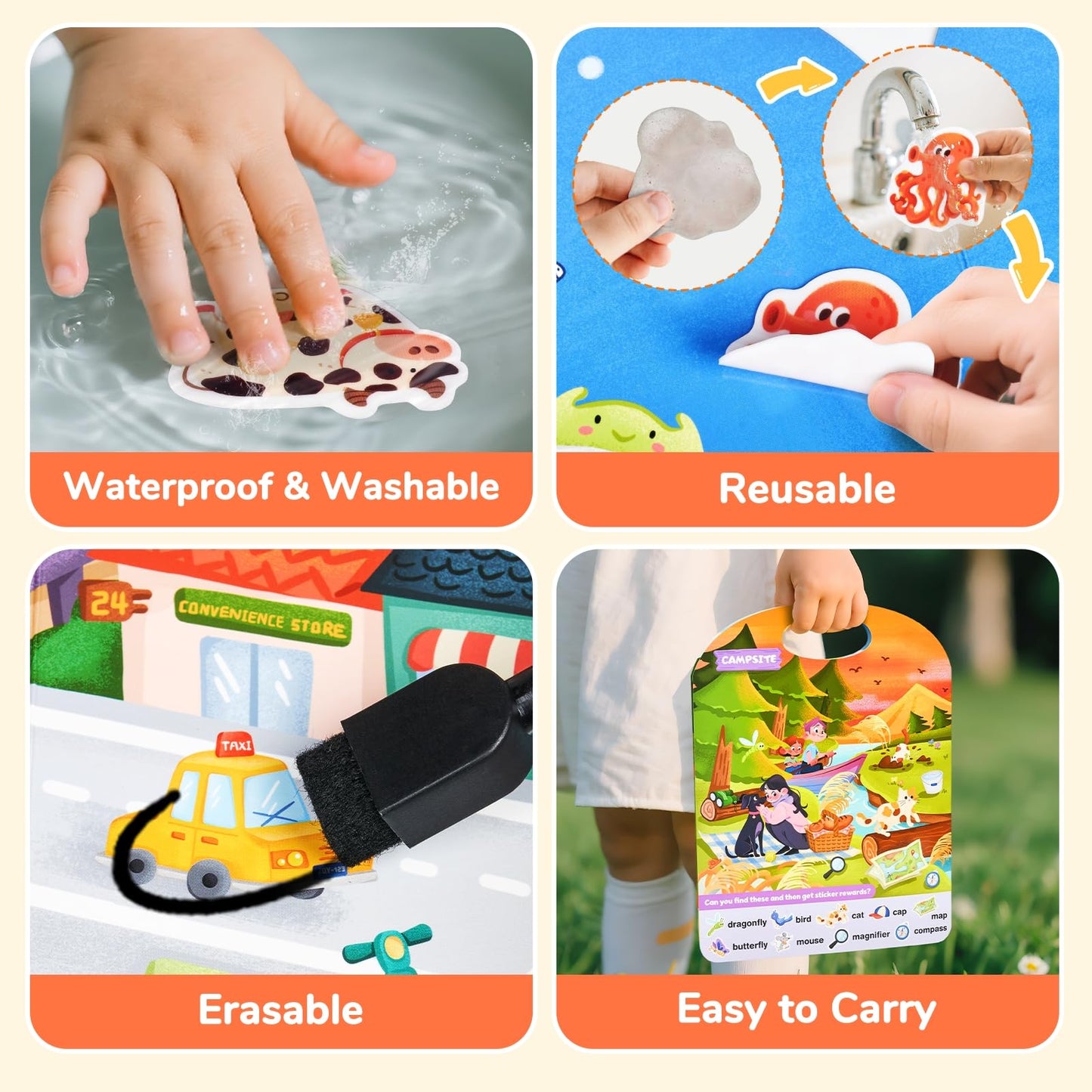 JoyCat Reusable Sticker Book Set (4-Pack) – 120+ Jelly Stickers for Kids, Travel Screen-Free Activities