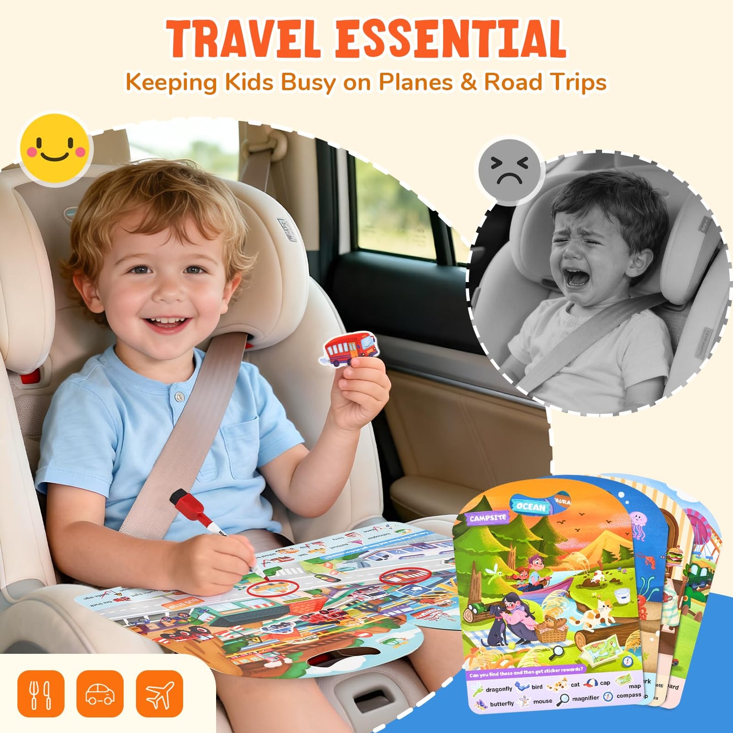 JoyCat Reusable Sticker Book Set (4-Pack) – 120+ Jelly Stickers for Kids, Travel Screen-Free Activities