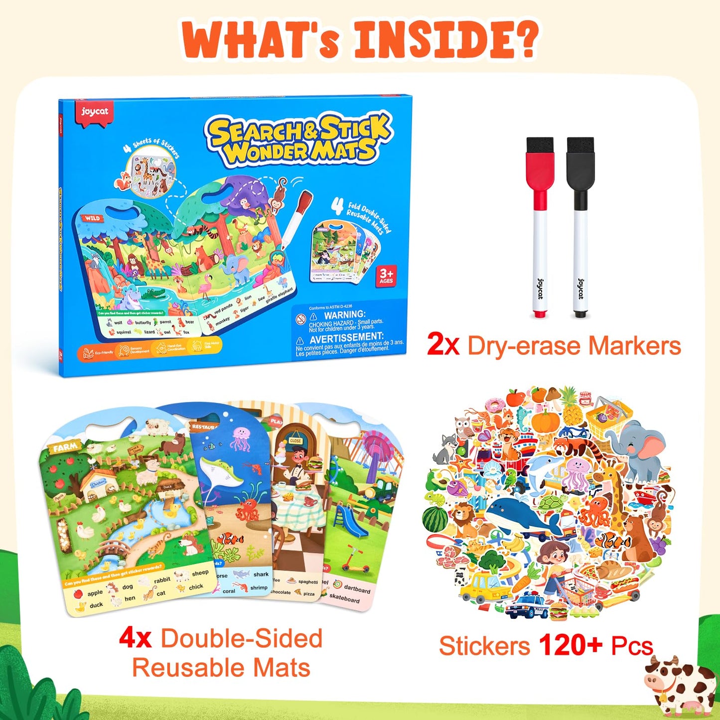 JoyCat Reusable Sticker Book Set (4-Pack) – 120+ Jelly Stickers for Kids, Travel Screen-Free Activities
