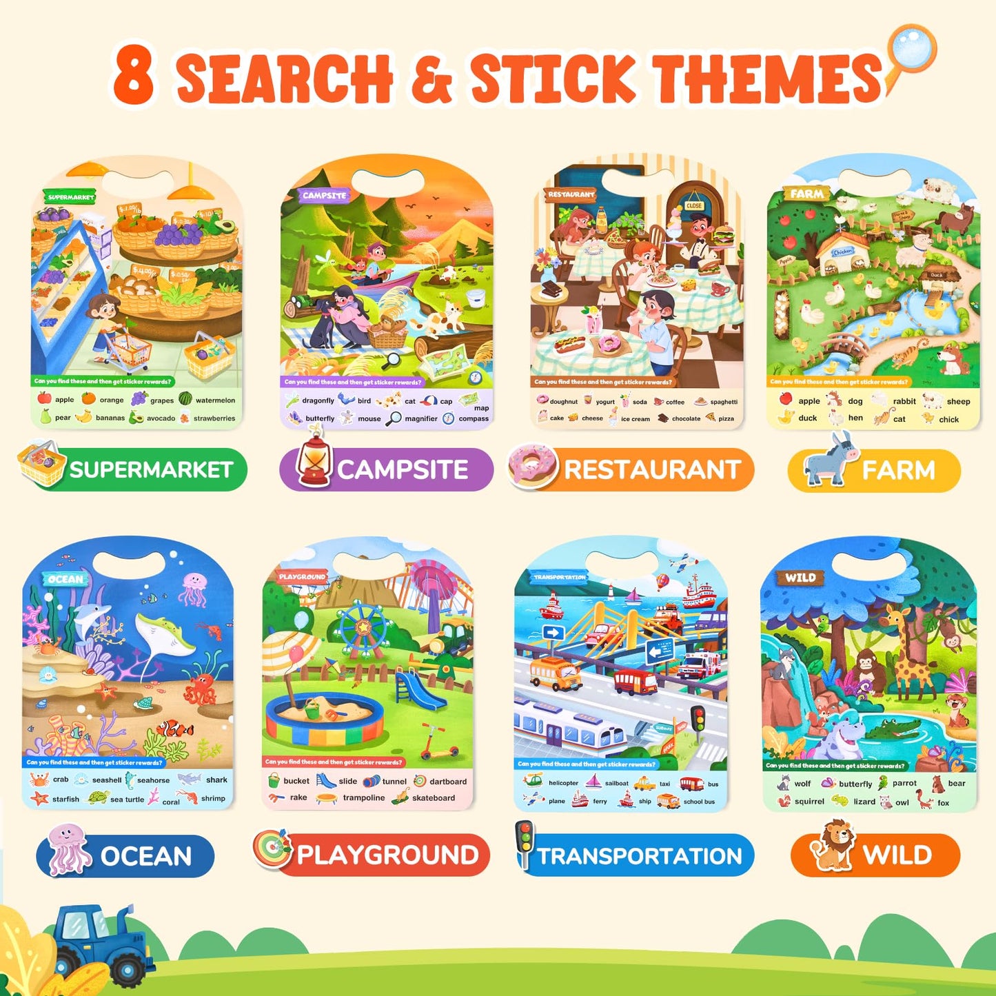 JoyCat Reusable Sticker Book Set (4-Pack) – 120+ Jelly Stickers for Kids, Travel Screen-Free Activities
