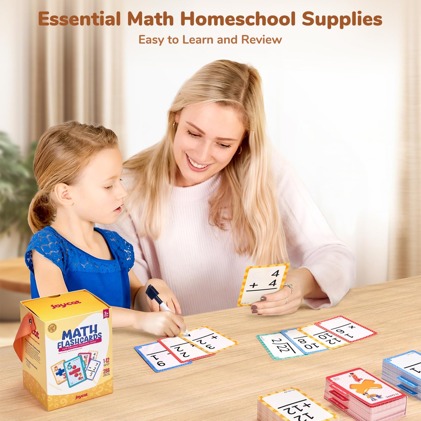 JoyCat 288 Math Flash Cards Set — Multiplication, Addition, Subtraction & Division (72 cards each) for 1st–5th Grade