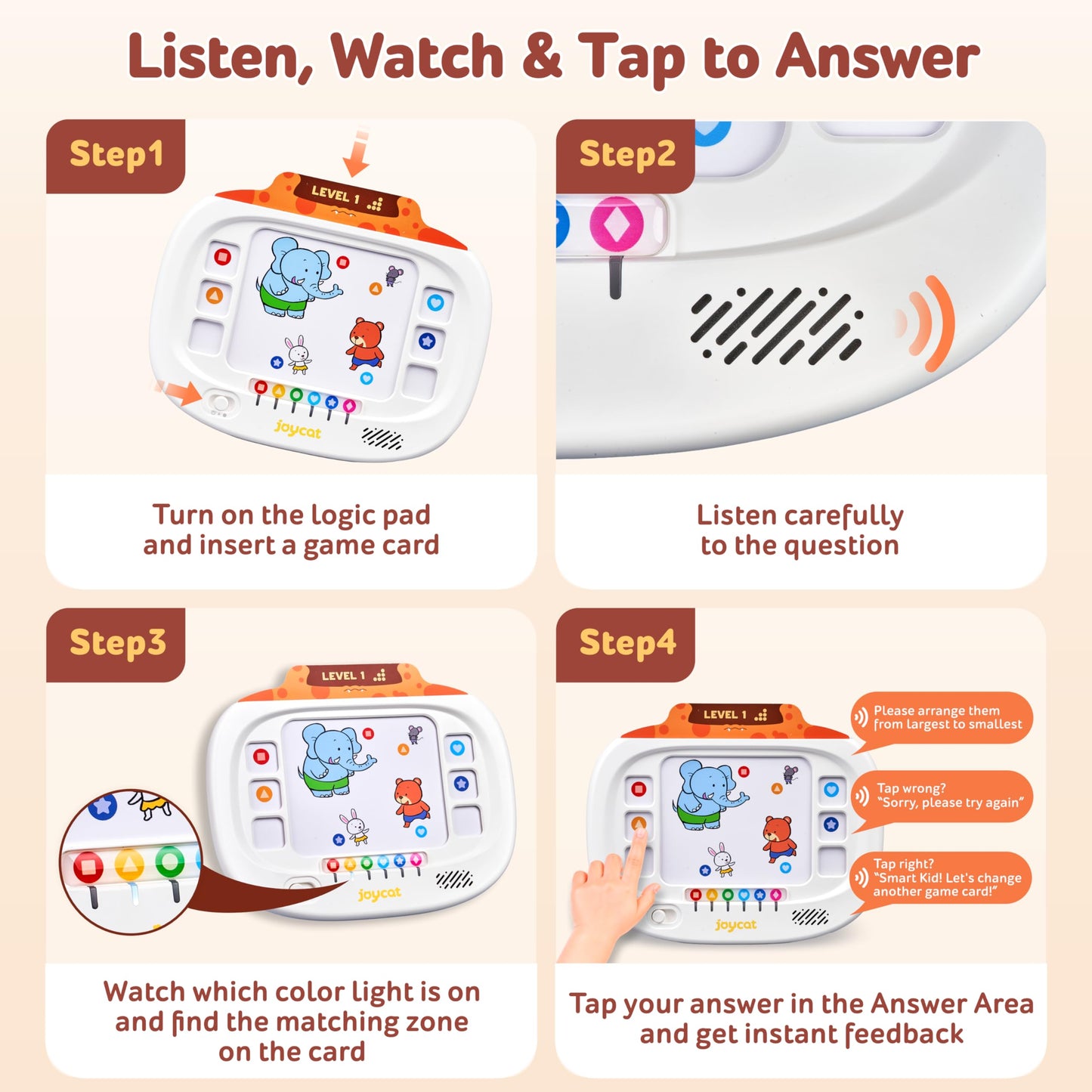 JoyCat Kids Learning Tablet: 160-Page Flash Cards for Judgment, Matching & Sequencing (Ages 3-8)