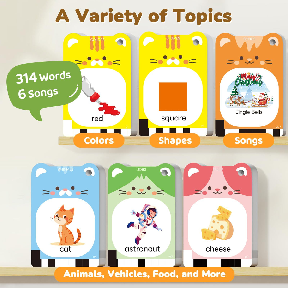 JoyCat Talking Flash Cards for Toddlers 3-5 | Durable Cards, Clear Audio, Interactive Learning
