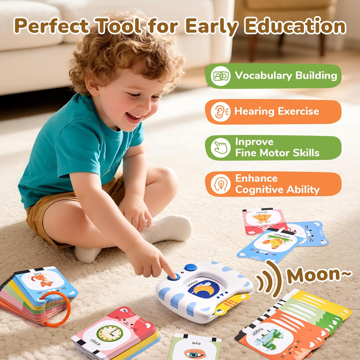 JoyCat Talking Flash Cards for Toddlers 3-5 | Durable Cards, Clear Audio, Interactive Learning