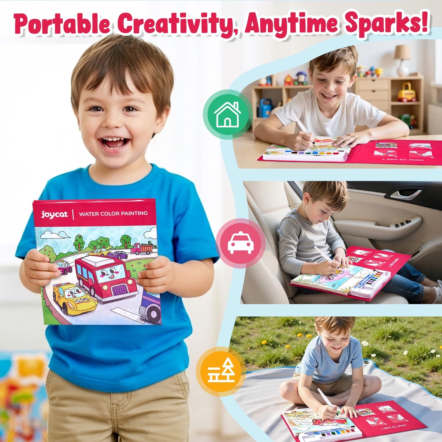 JoyCat Paint with Water Coloring Books for Toddlers – Mess-Free Watercolor Set (Transportation)