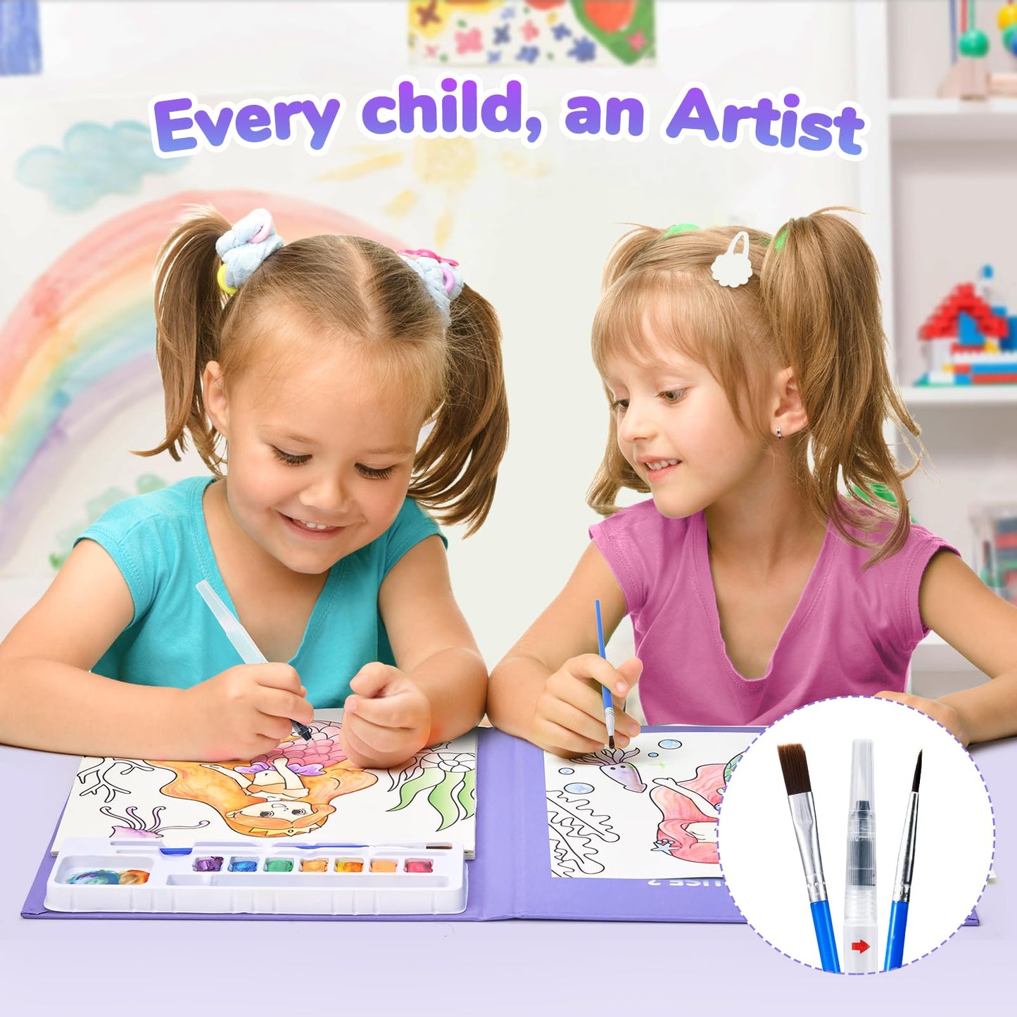 JoyCat Paint with Water Coloring Book – Underwater World, 3-in-1 No-Mess Set