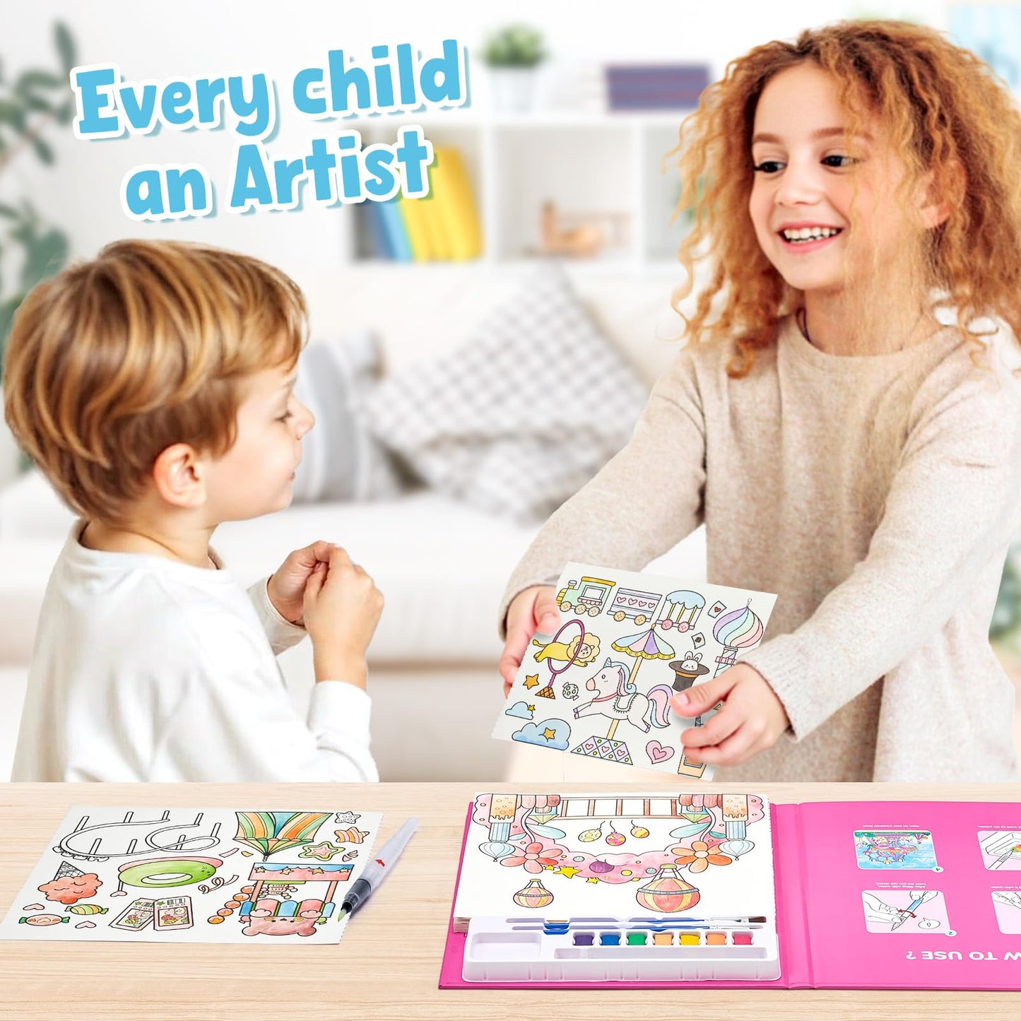 JoyCat 3-in-1 Watercolor Coloring Book for Toddlers – Paint with Water Set for Kids 3-5, 4-8