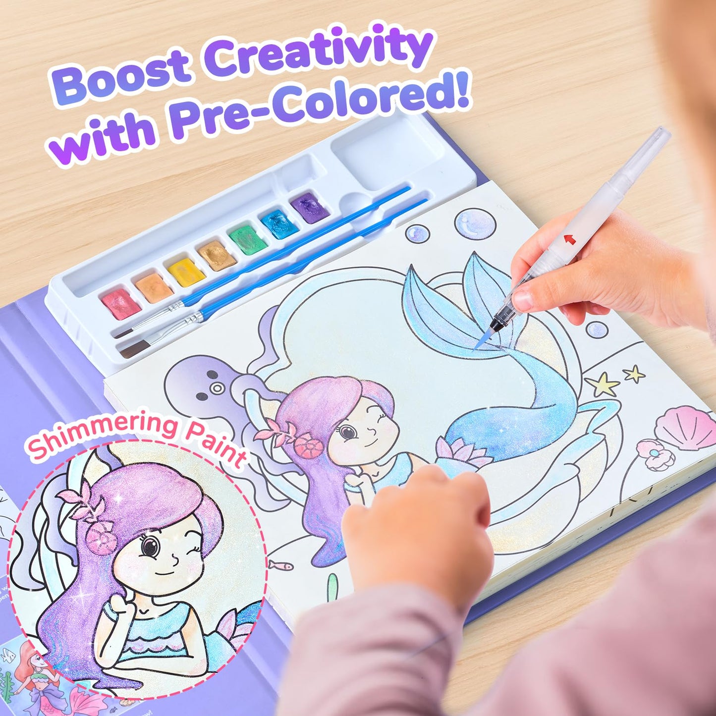 JoyCat Paint with Water Coloring Book – Underwater World, 3-in-1 No-Mess Set