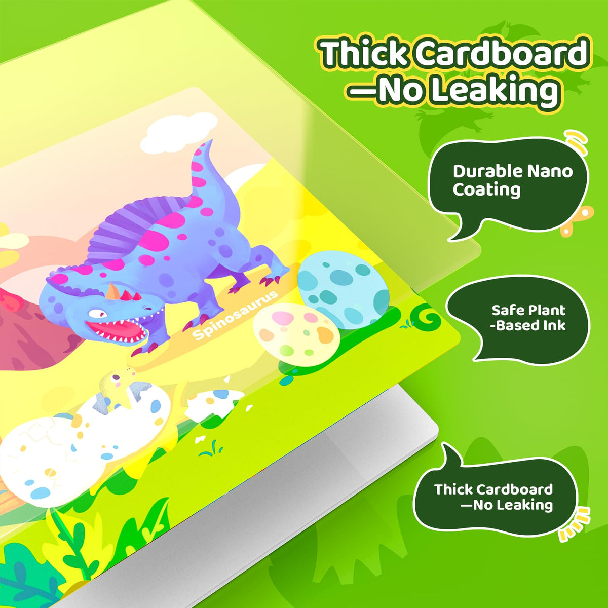 JoyCat Dinosaur Water Coloring Book for Toddlers – Mess-Free Reusable 13-Page Set