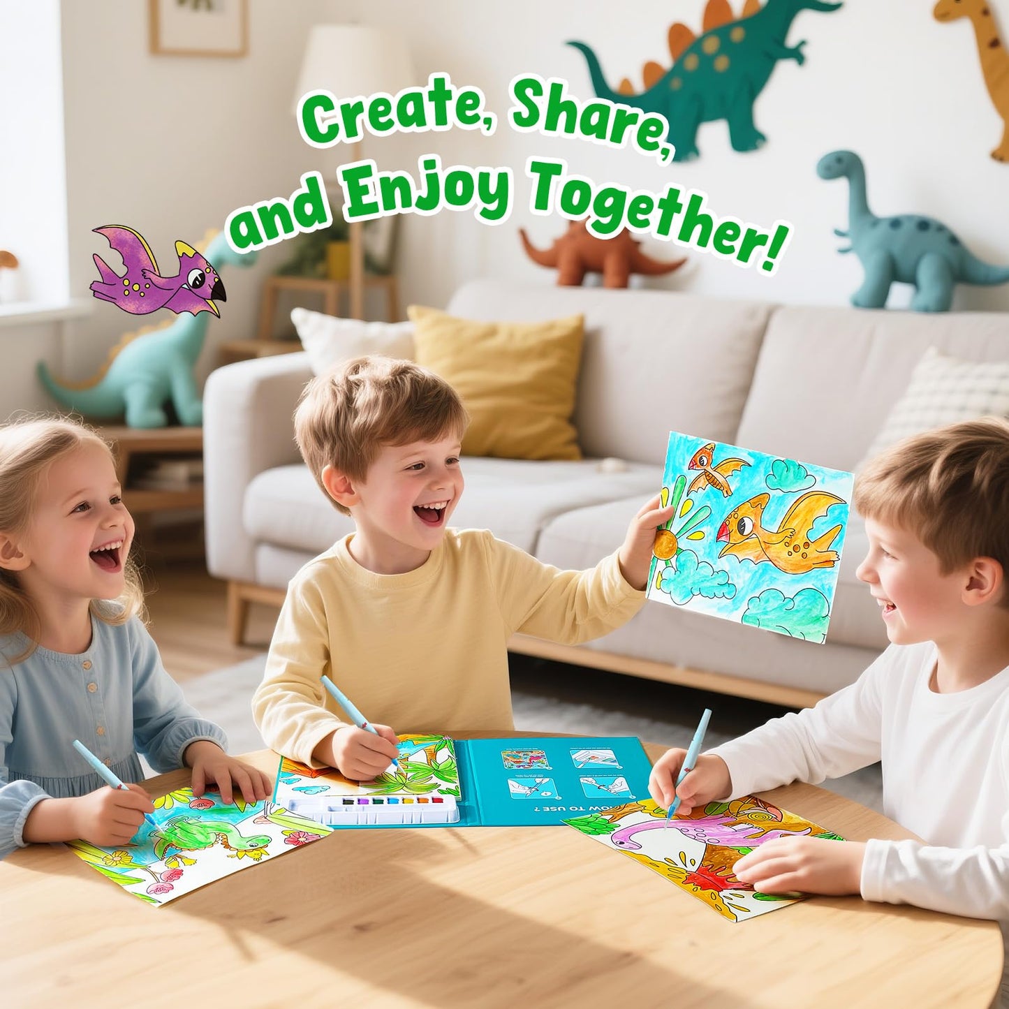JoyCat Dinosaurs Watercolor Book – 3-in-1 No-Mess Painting Kit for Toddlers 3–5