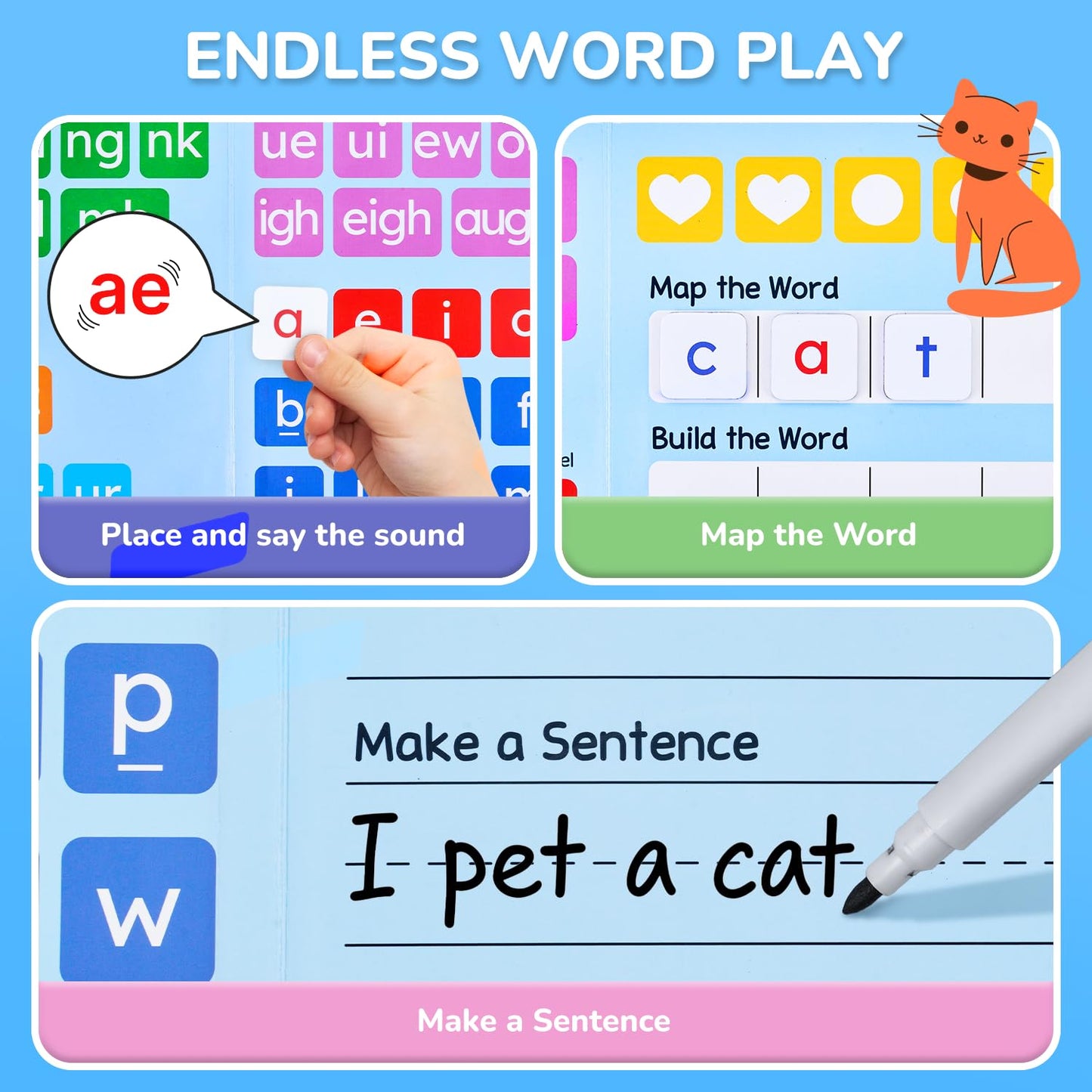 JoyCat 265 Phonics Magnetic Letter Tiles with 3-Folder Set | Portable Case for Classroom Phonics
