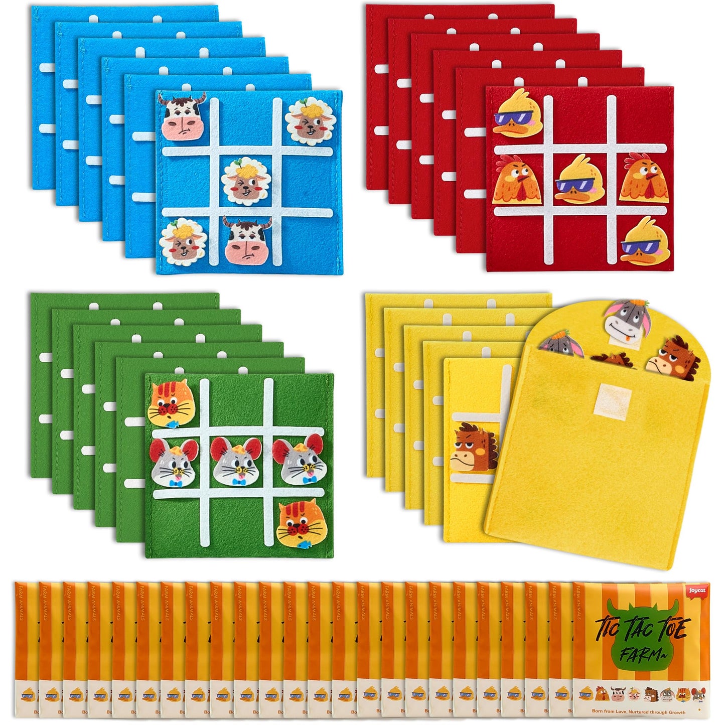 JoyCat 24 Pack Tic Tac Toe Board Game – Farm Theme, Party Favors & Classroom Prizes