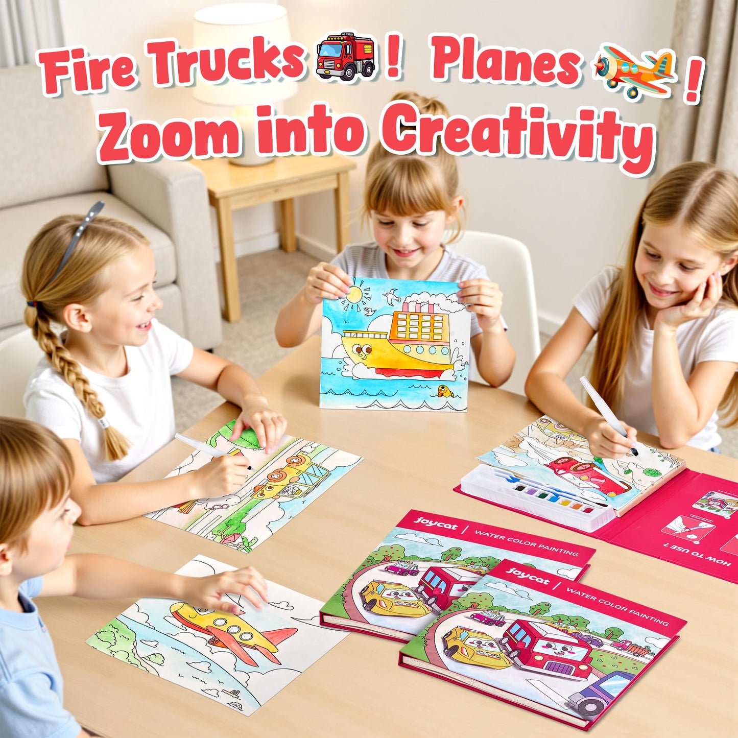 JoyCat Paint with Water Coloring Books for Toddlers – Mess-Free Watercolor Set (Transportation)