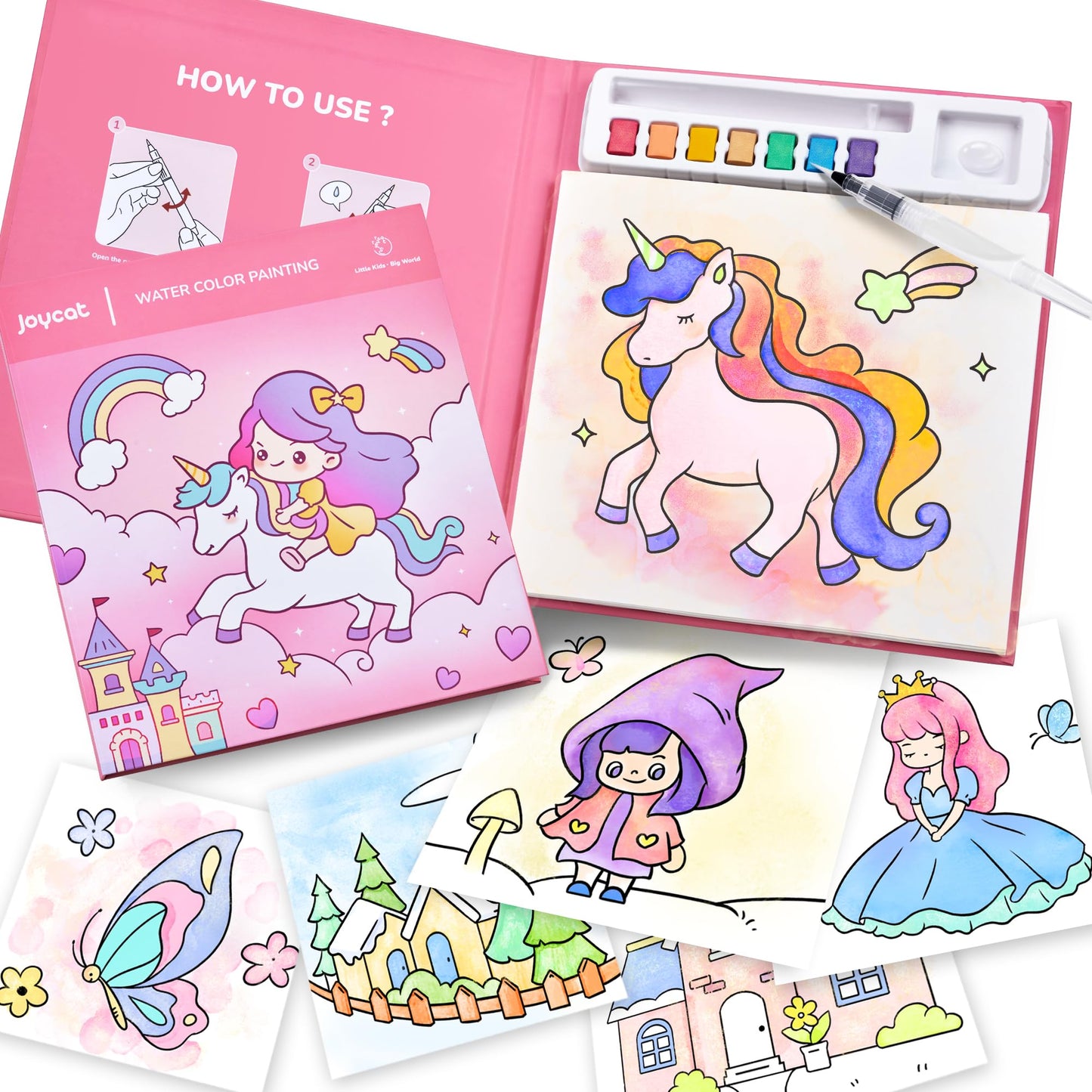 JoyCat Watercolor Coloring Book Set – Magical Pony (Ages 3-5) No Mess 3-in-1