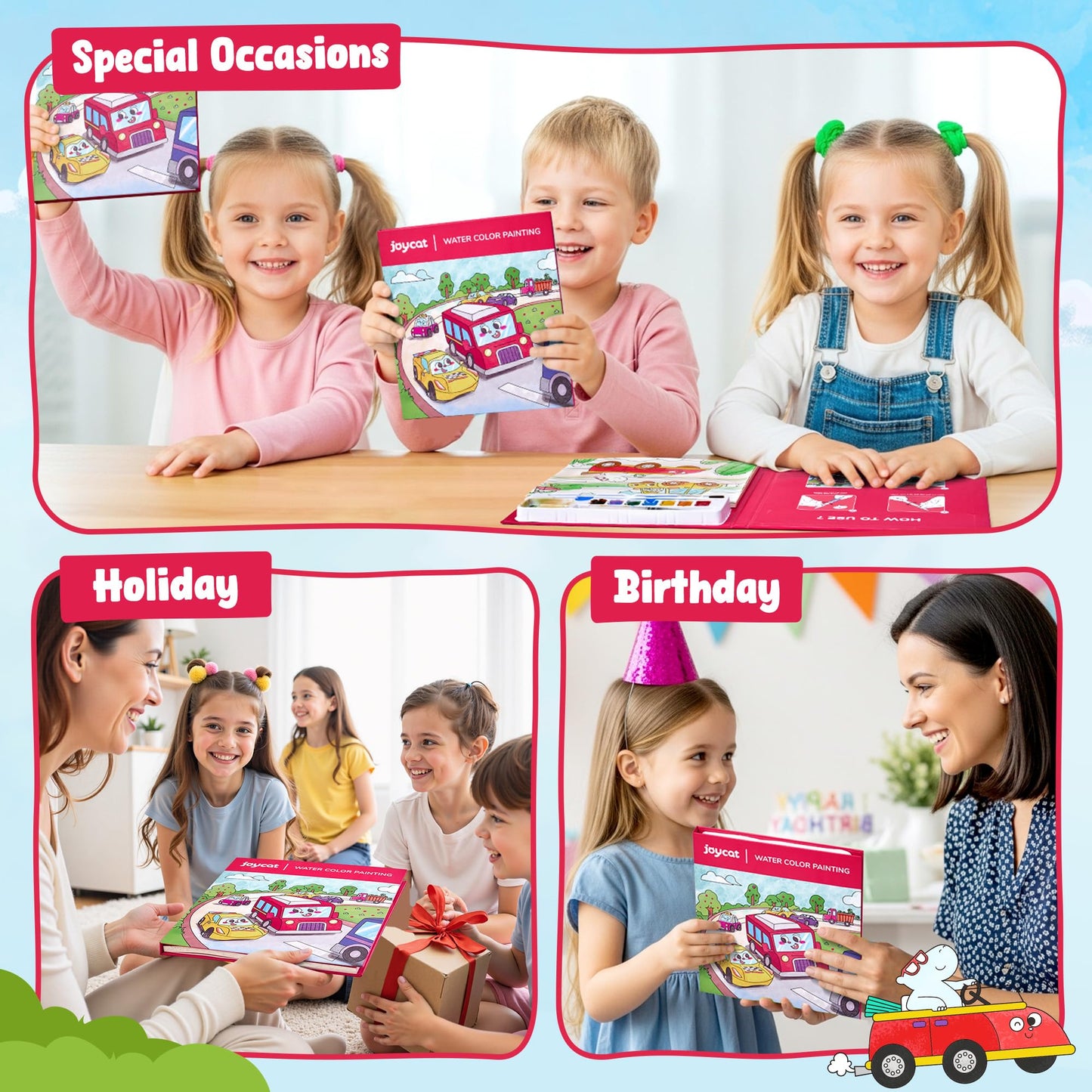 JoyCat Paint with Water Coloring Books for Toddlers – Mess-Free Watercolor Set (Transportation)