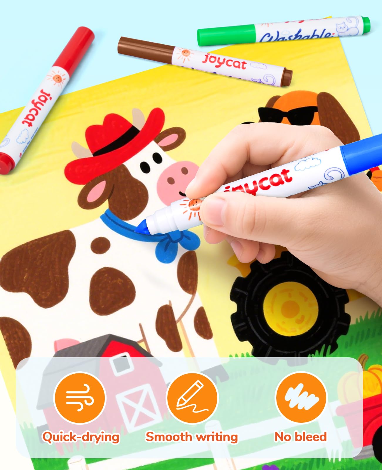JoyCat 48 Count Washable Markers with Carrying Case – 48 Colors for Kids