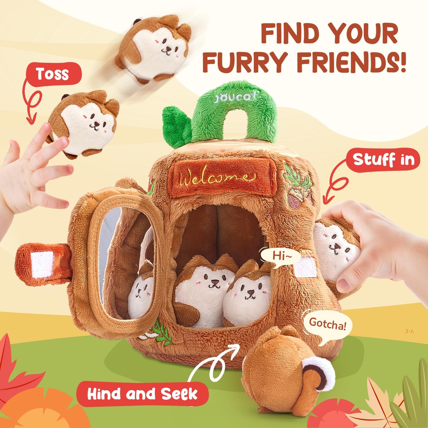 JoyCat Baby Toys 6-12 Months – Soft Treehouse with 5 Sensory Squirrels