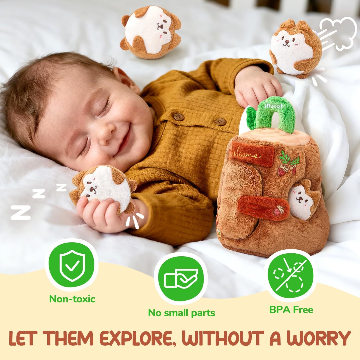 JoyCat Baby Toys 6-12 Months – Soft Treehouse with 5 Sensory Squirrels