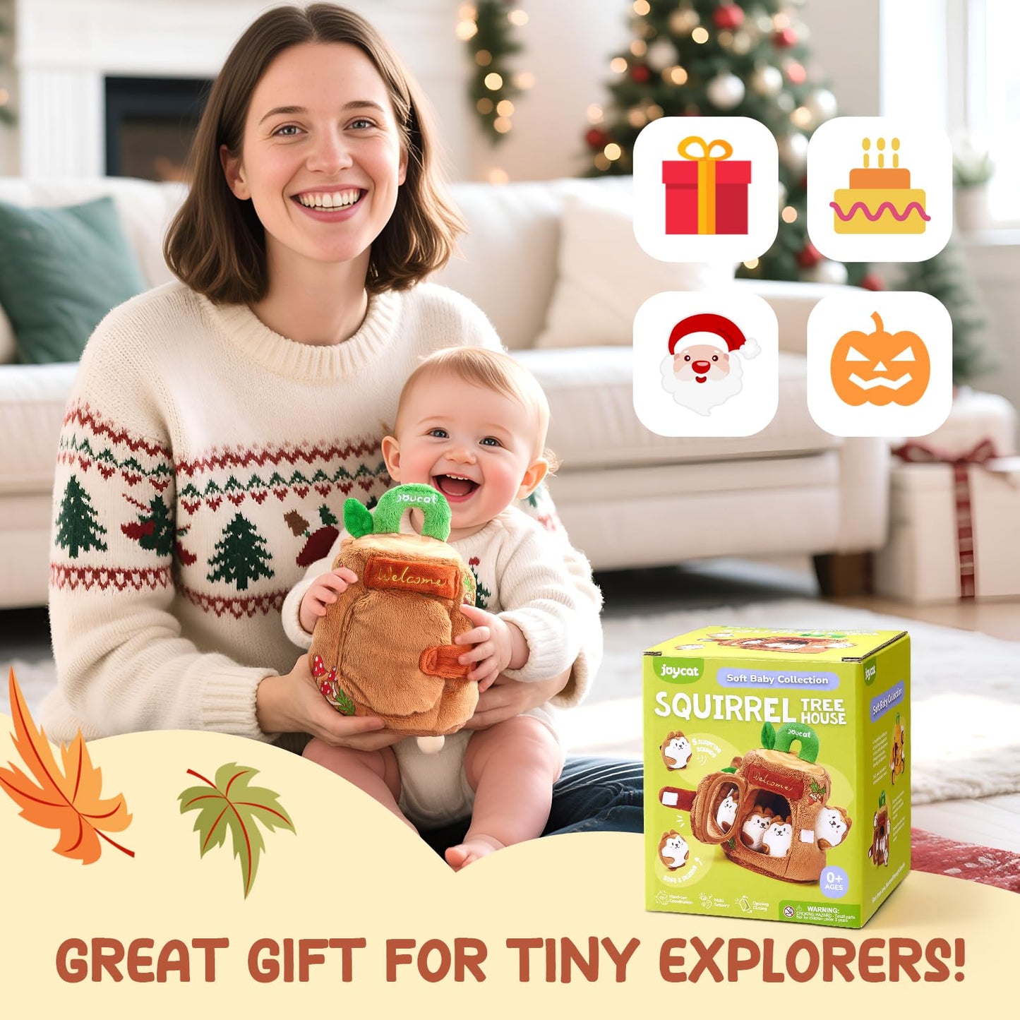 JoyCat Baby Toys 6-12 Months – Soft Treehouse with 5 Sensory Squirrels