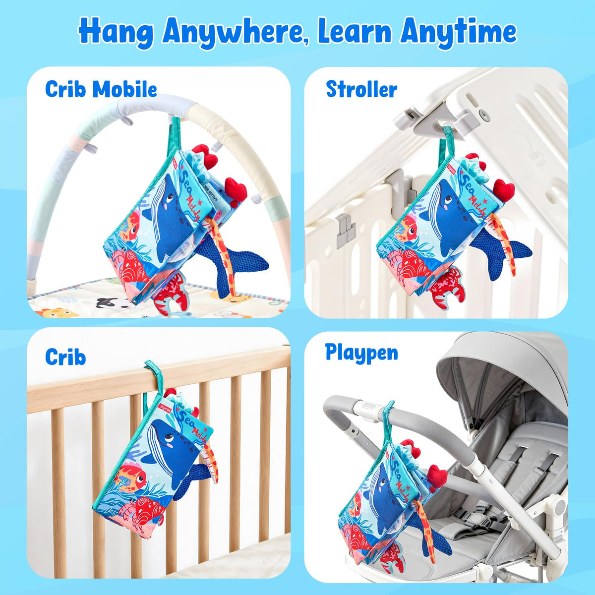JoyCat Ocean Tummy Time Baby Book — Montessori Sensory Cloth Book with 3D Crab & Mirror