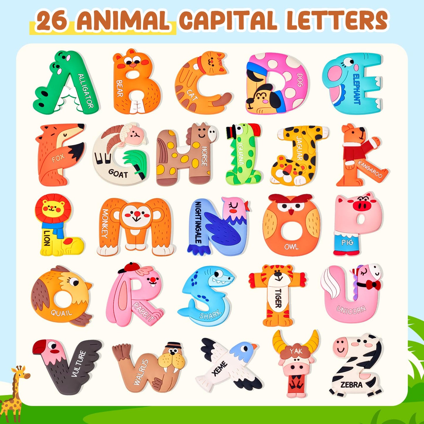 JoyCat Magnetic Letters – 26 Animal Alphabet Fridge Magnets for Toddlers
