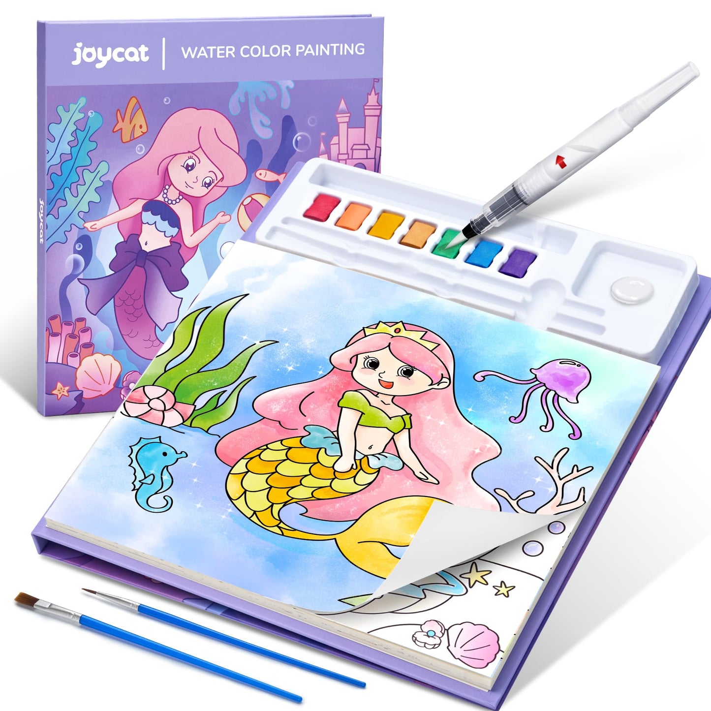 JoyCat Paint with Water Coloring Book – Underwater World, 3-in-1 No-Mess Set