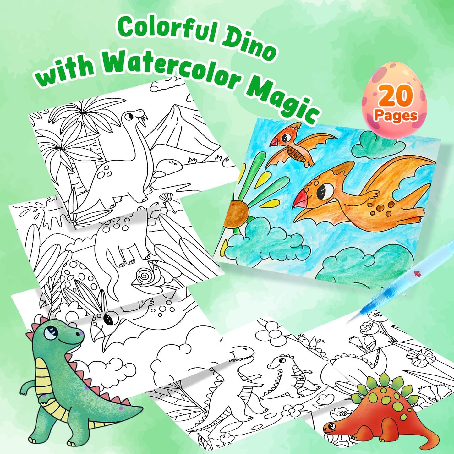 JoyCat Dinosaurs Watercolor Book – 3-in-1 No-Mess Painting Kit for Toddlers 3–5