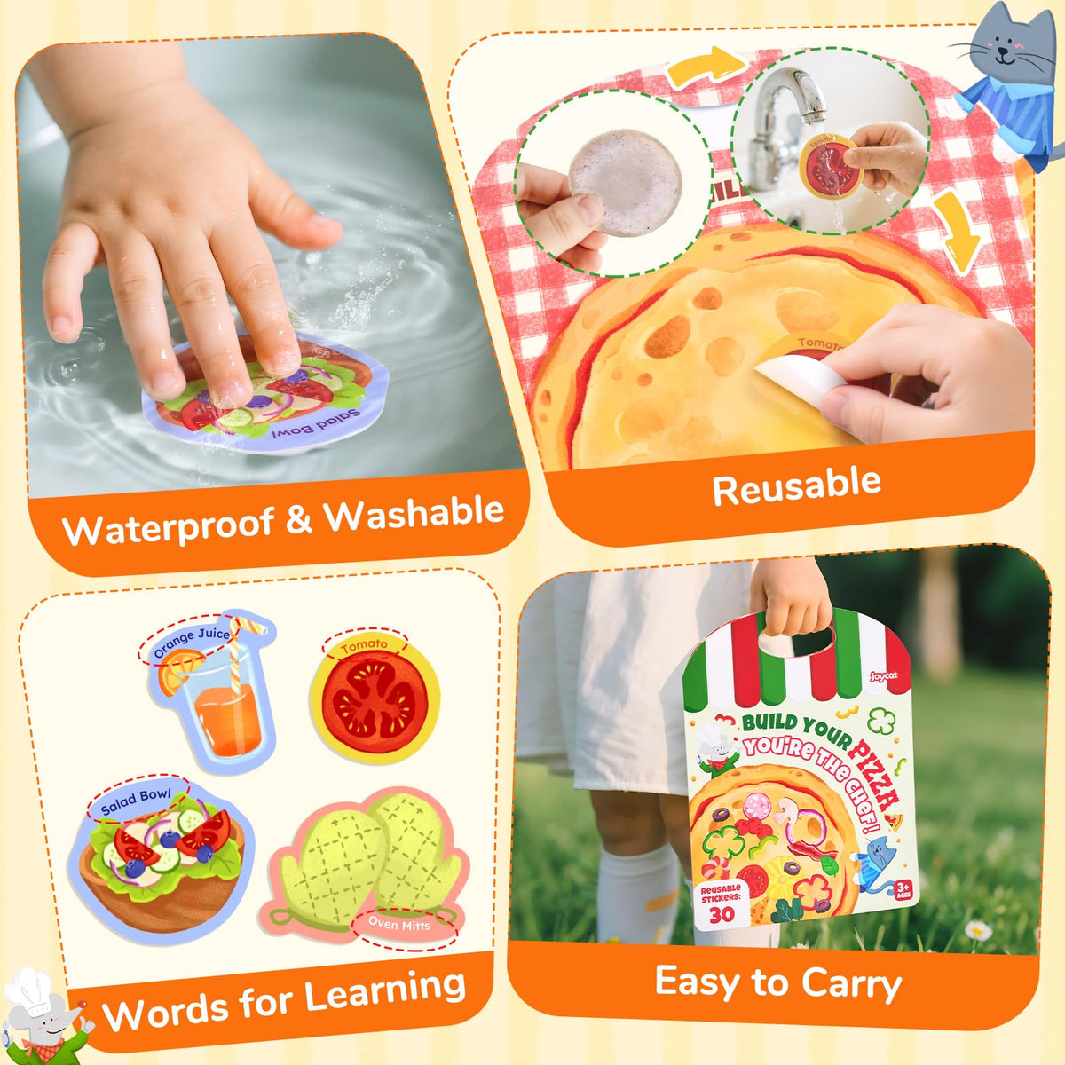 JoyCat Reusable Sticker Book | Jelly Stickers for Toddlers & Kids – Travel & Learning Edition