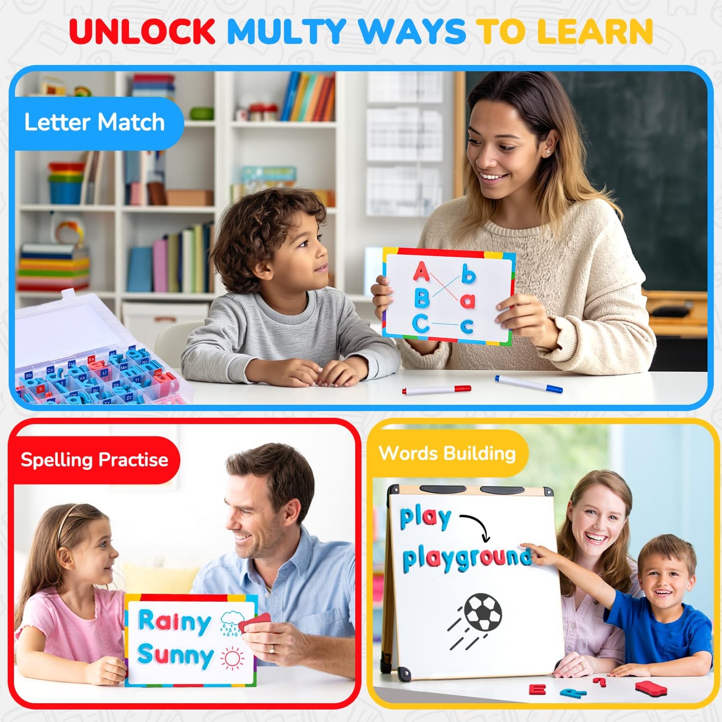JoyCat Classroom Magnetic Letters Kit 234 Pcs with Double-Sided Magnet Board – Pack of 10
