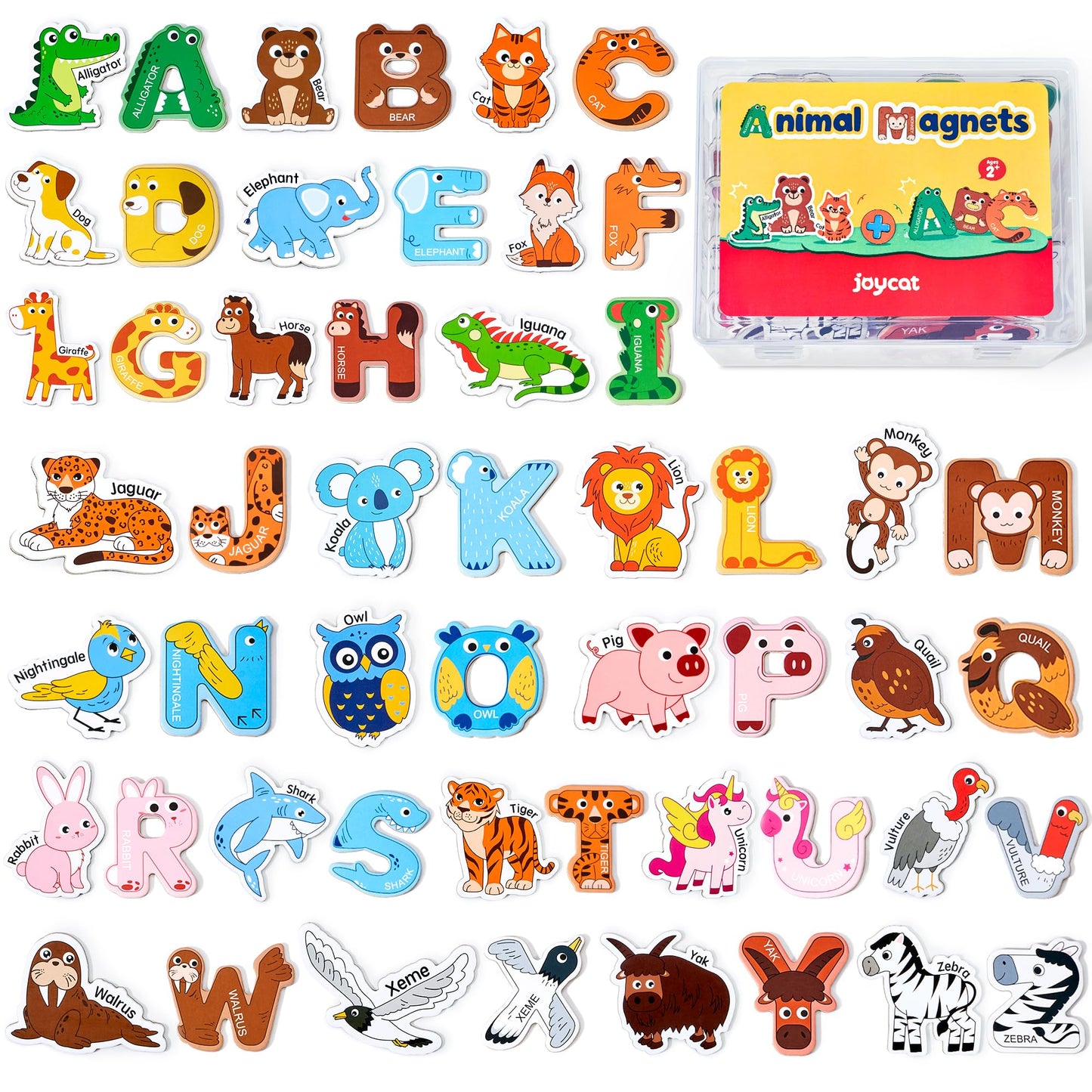 JoyCat Wooden Fridge Magnets for Kids – 26 Animals & Uppercase Letters | Magnetic Alphabet Toys for Toddlers