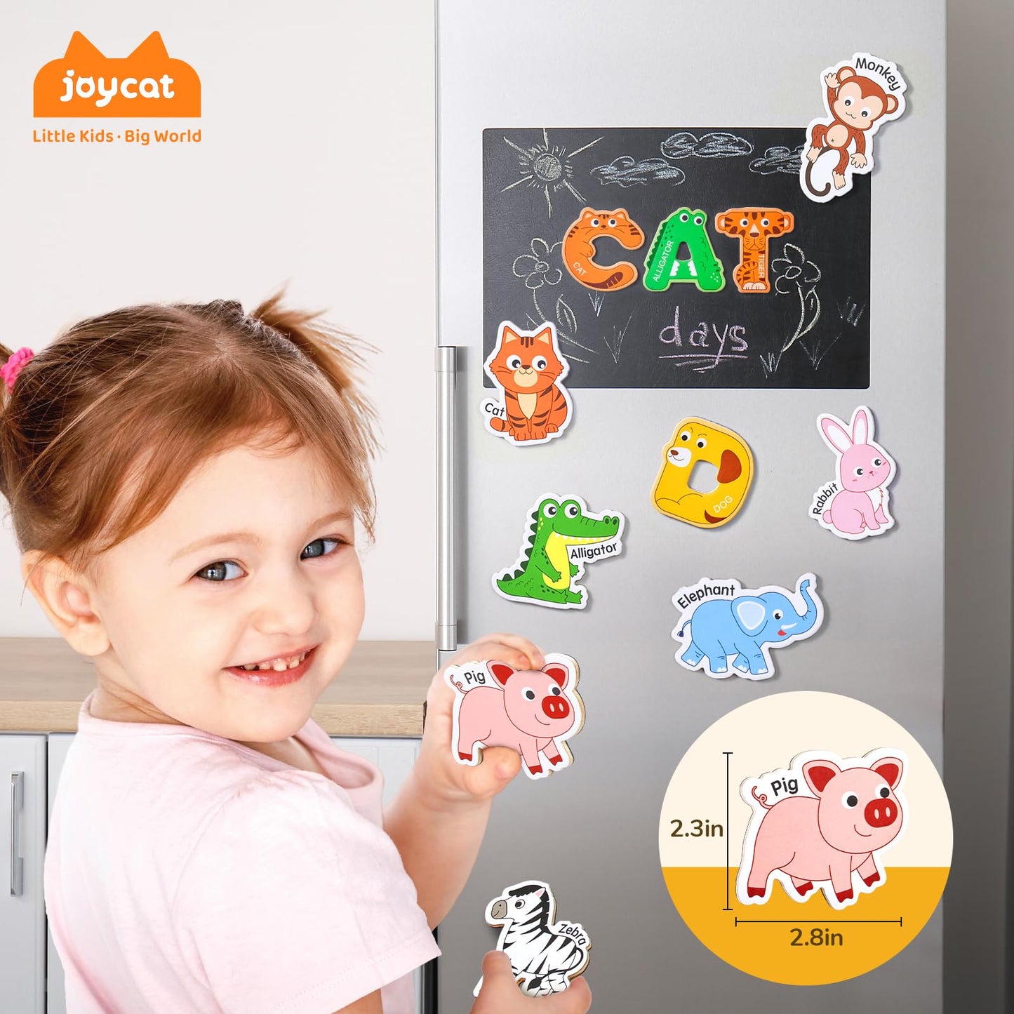 JoyCat Wooden Fridge Magnets for Kids – 26 Animals & Uppercase Letters | Magnetic Alphabet Toys for Toddlers