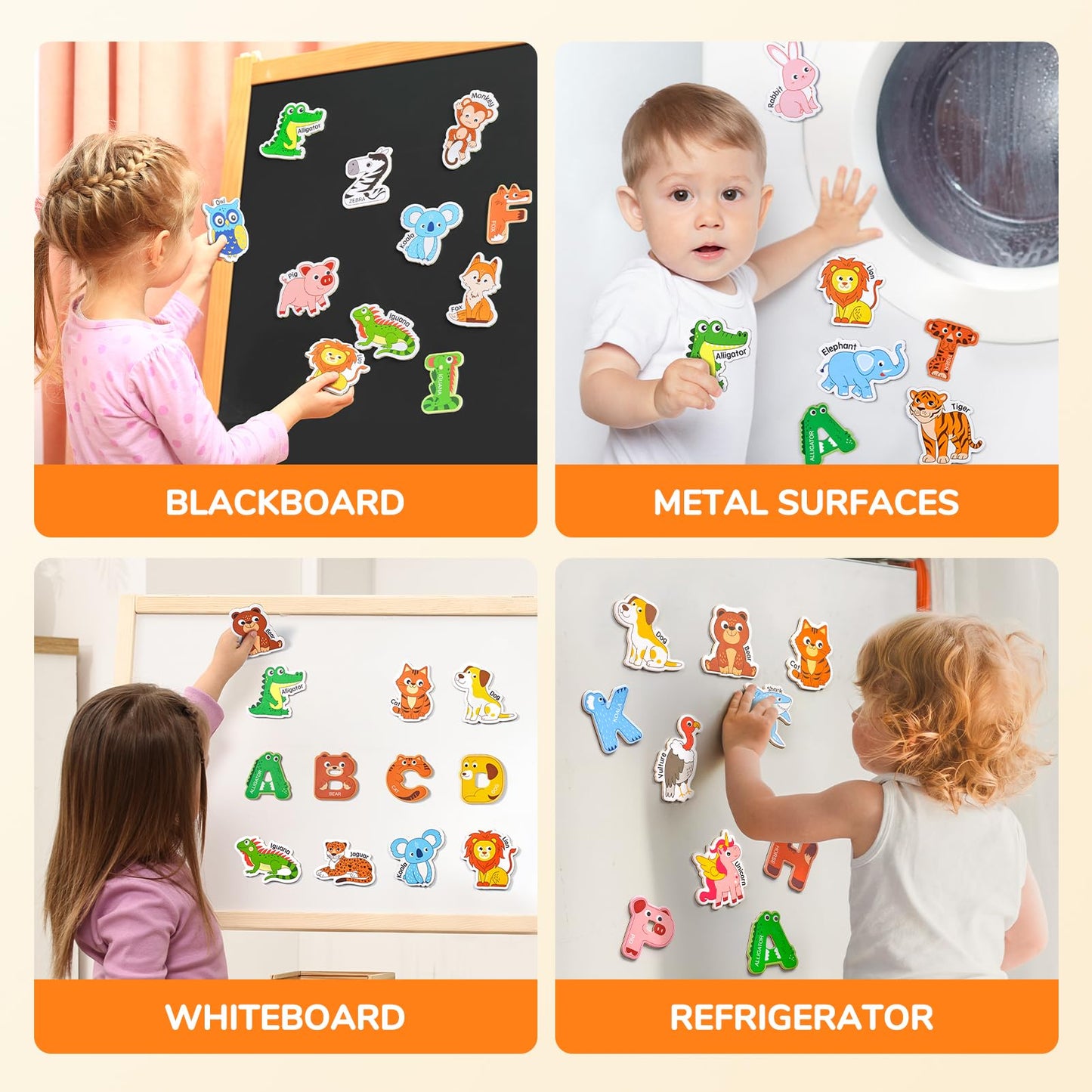 JoyCat Wooden Fridge Magnets for Kids – 26 Animals & Uppercase Letters | Magnetic Alphabet Toys for Toddlers