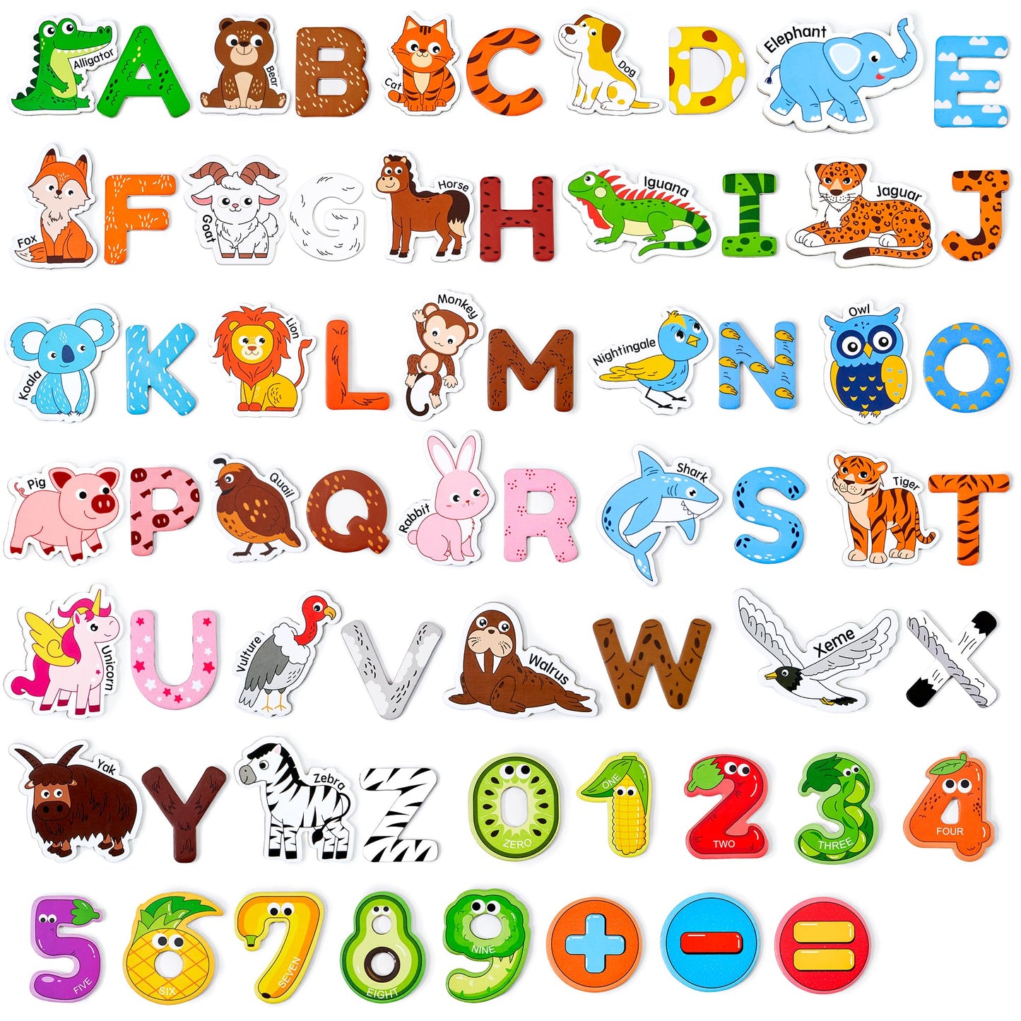 JoyCat Wooden Kids Magnets – 26 Animals, Alphabet Letters & 0-9 Numbers