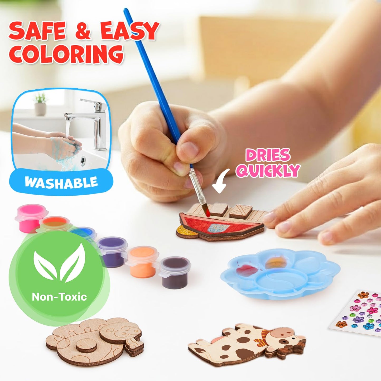 JoyCat DIY Wooden Magnets Kit – 13 Pcs Art Supplies for Kids 4–12 | Creative Magnetic Craft Gift