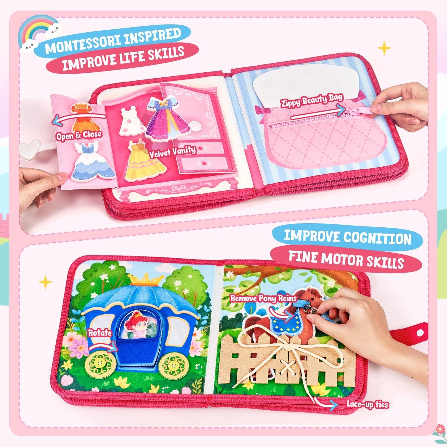 JoyCat Princess Busy Book Travel Toys for Toddlers 1-3 | Dress-Up, Unicorn & Castle Play