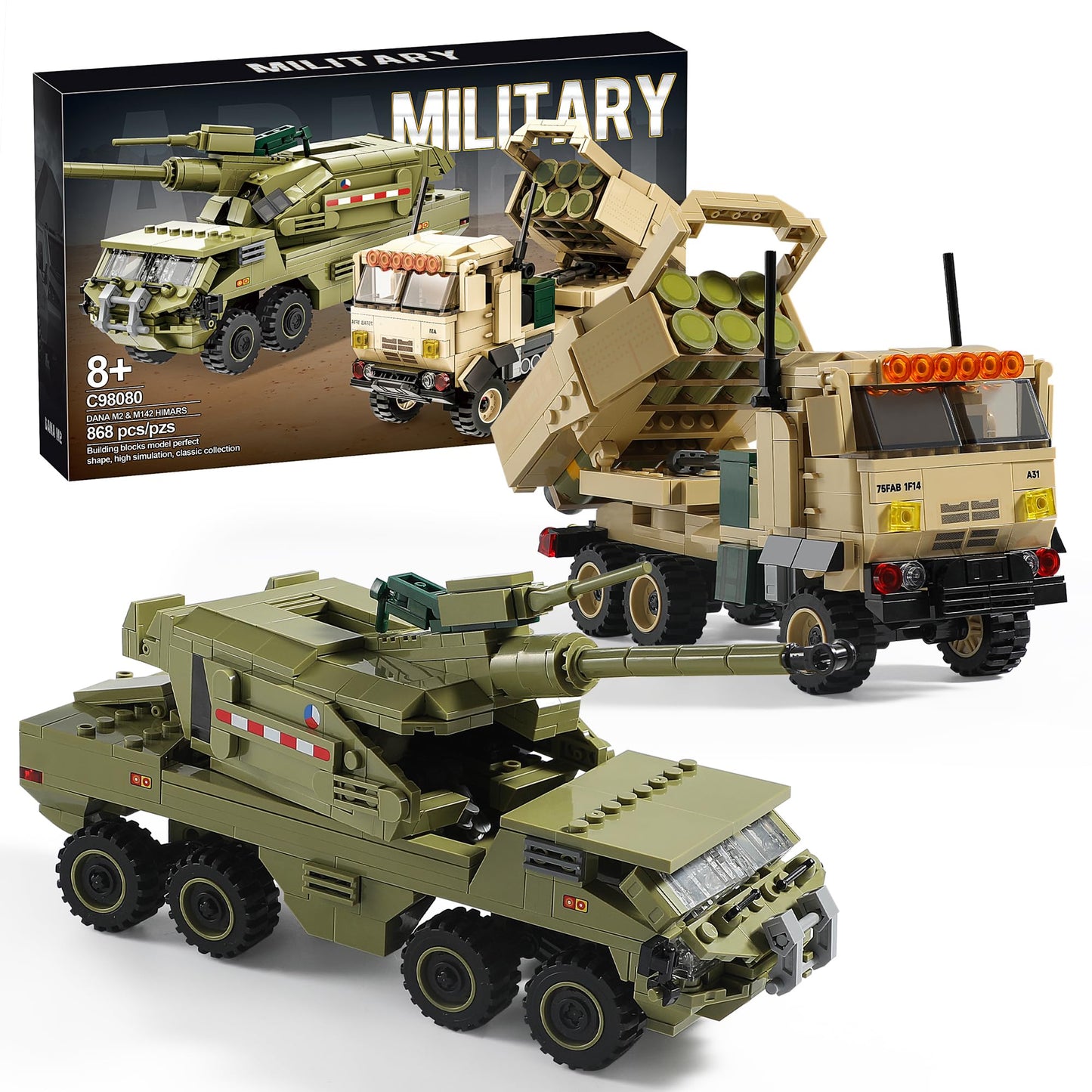 JOYCOLI Military Vehicles Building Sets – HIMARS Rocket Launcher & Dana M2 Howitzer | LEGO-Compatible STEM Toys for Ages 8-14