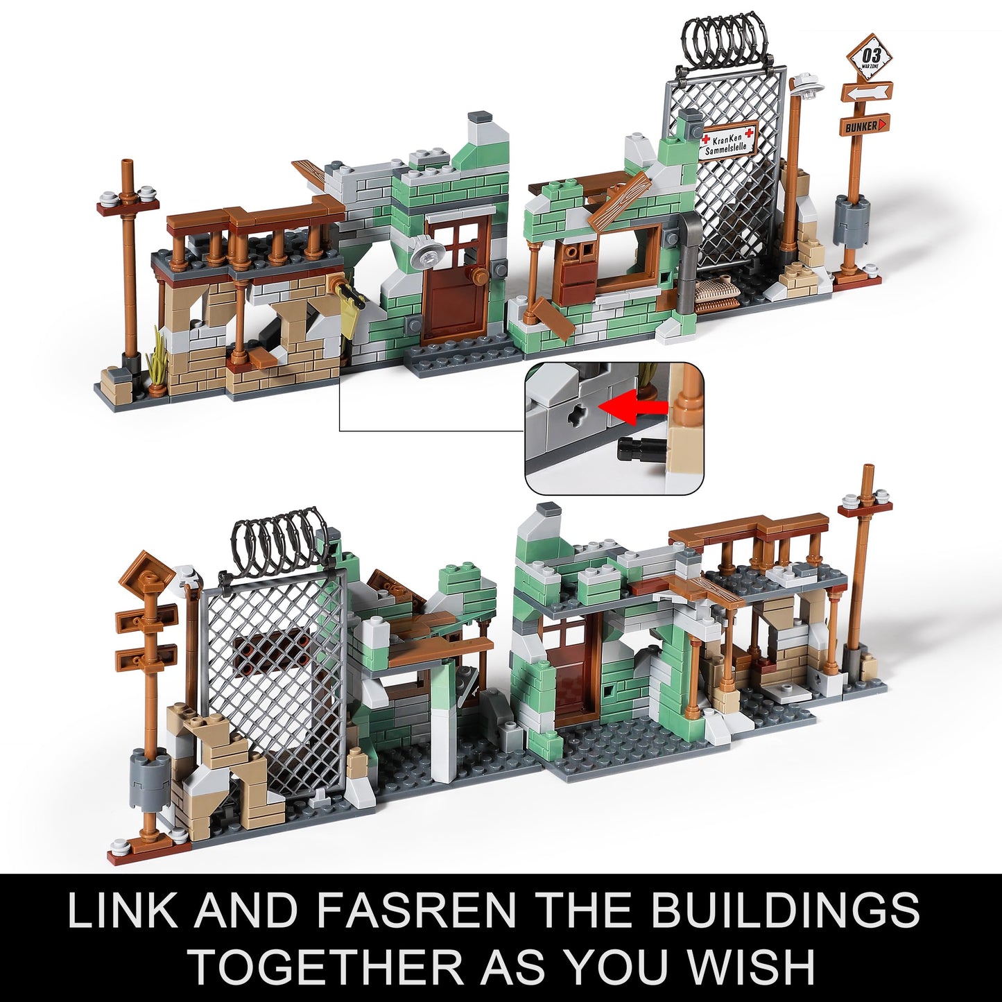 JOYCOLI WW2 Military Base Building Sets — Tiger Tank, Willys Jeep & Bombed House Diorama