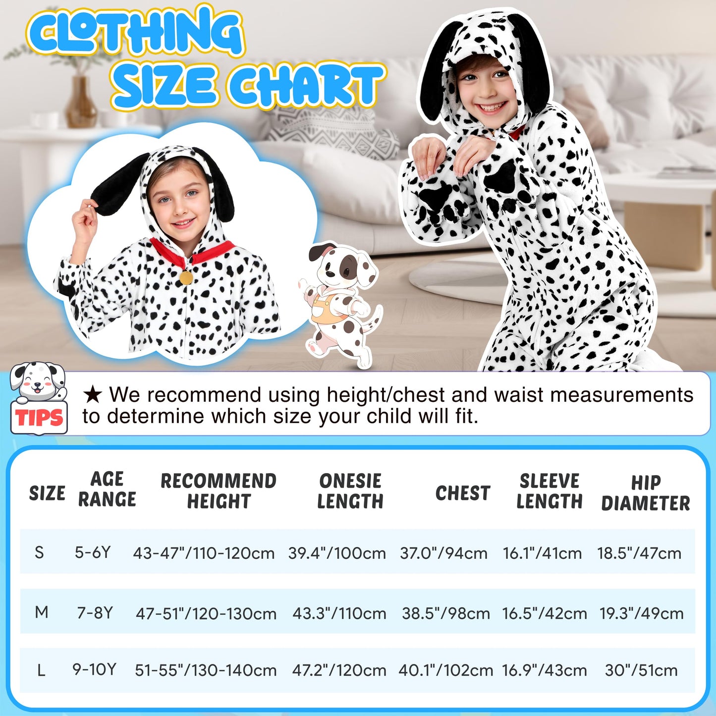 Joycover Halloween Dalmatian Costume Kids - Soft Spotted Dalmatian Dog Onesie (Size L)