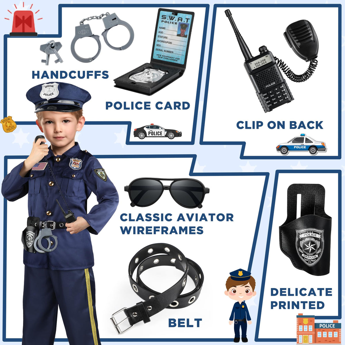 Joycover Kids Police Officer Costume – 5-Piece Role Play Set with Accessories