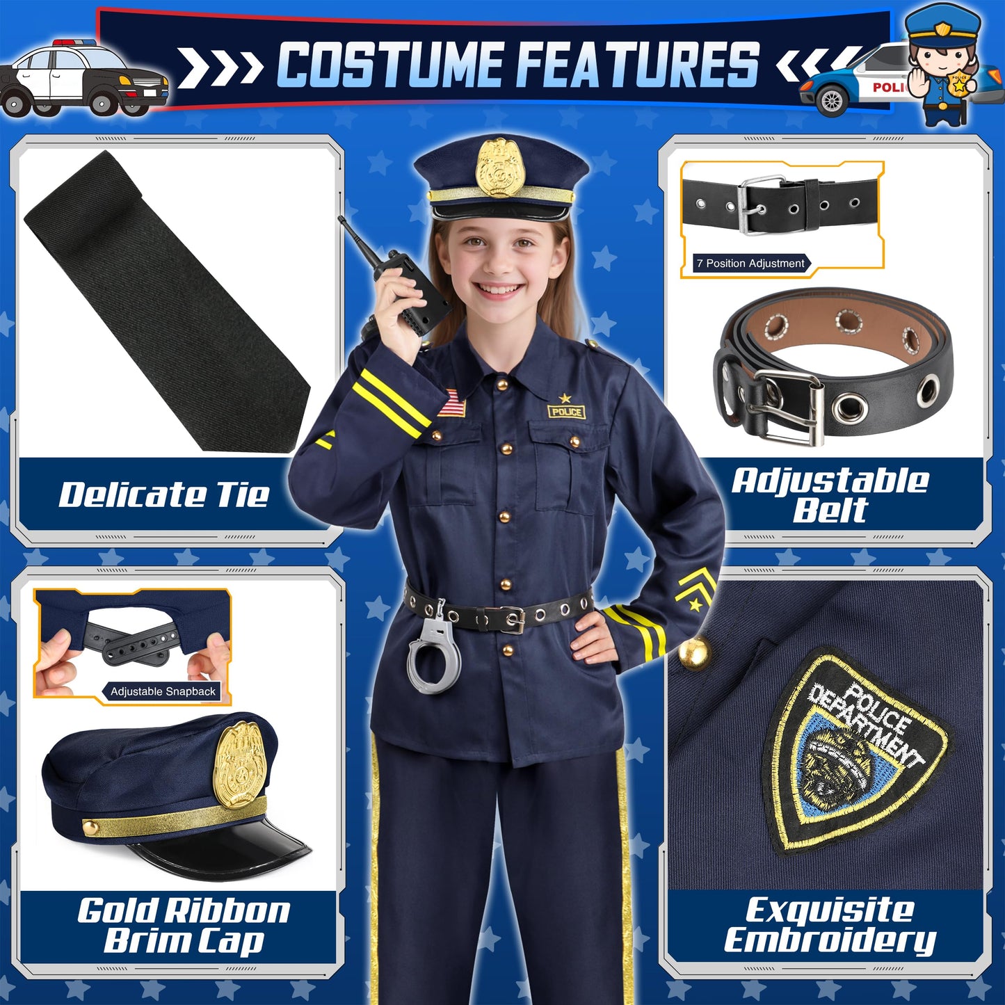 Joycover Kids Police Costume - Complete Uniform & Accessories for Boys & Girls | Halloween Dress Up
