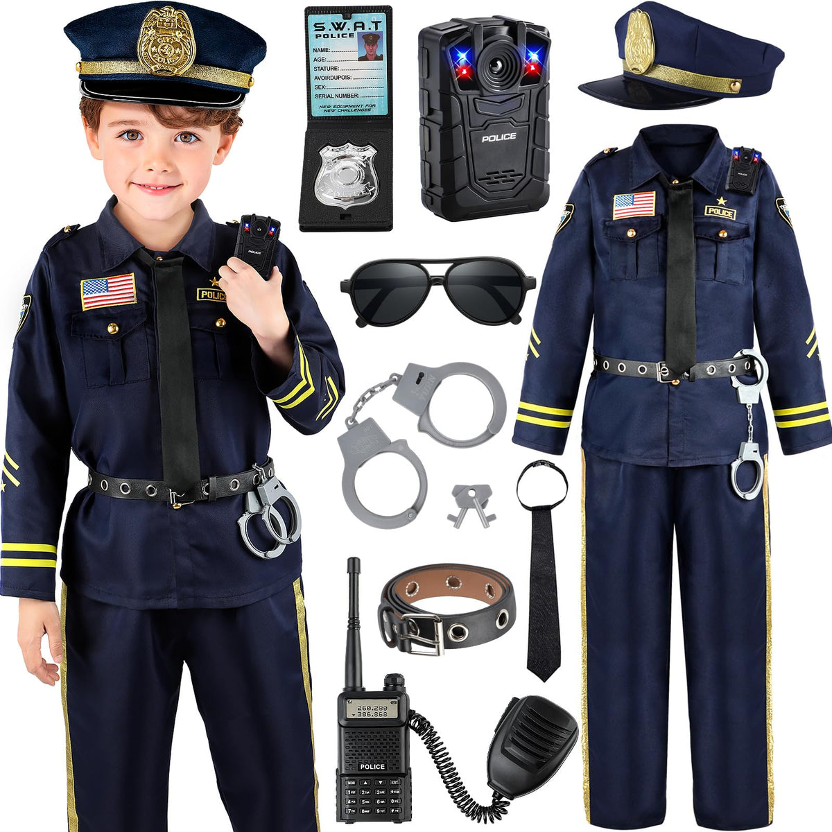 Joycover Kids Police Costume with Uniform & Accessories – All-in-One Dress Up Set