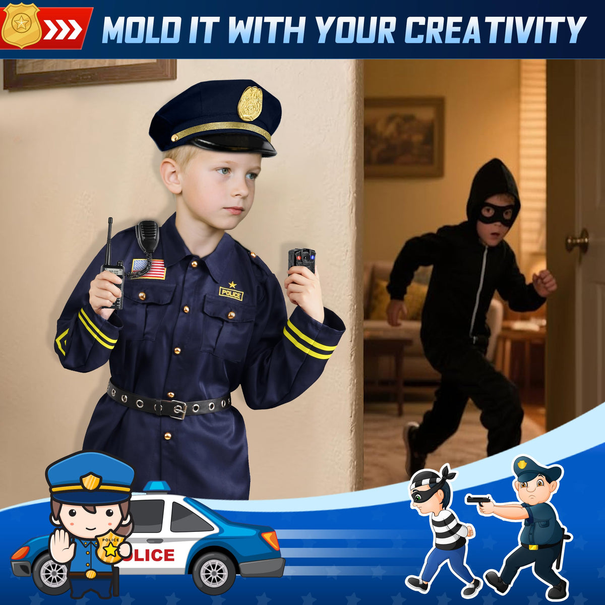 Joycover Kids Police Costume with Uniform & Accessories – All-in-One Dress Up Set